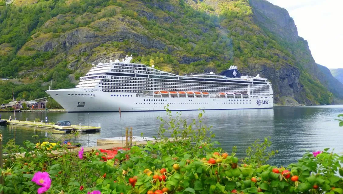 Kreuzfahrtschiff im norwegischen Fjord